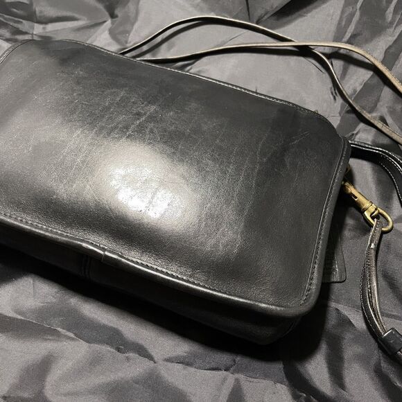 COACH Black Leather "Basic Bag" Zip Clutch Crossbody - Made in USA Vintage 70s - Picture 8 of 16